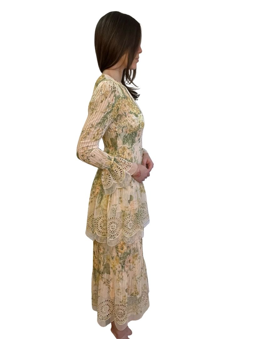 Zimmermann Yellow Pintuck Flounce Dress. Size: 1
