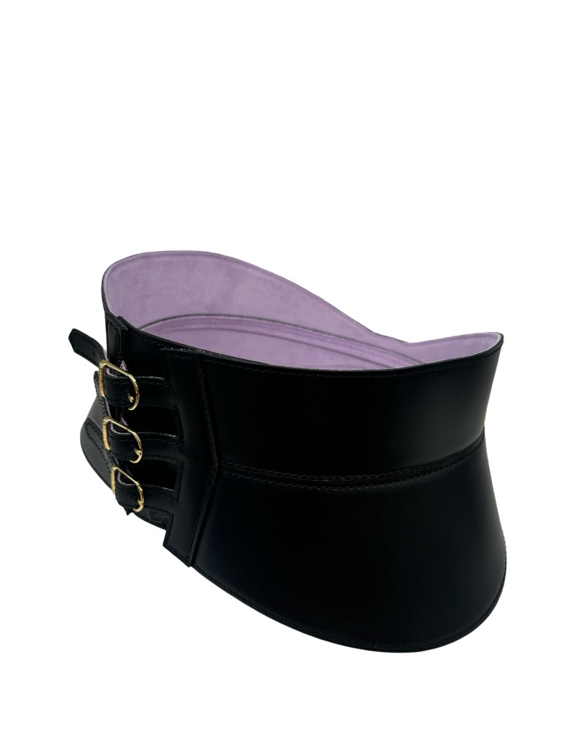 Herve Leger Black Leather Waist Belt with Buckles. Size: S