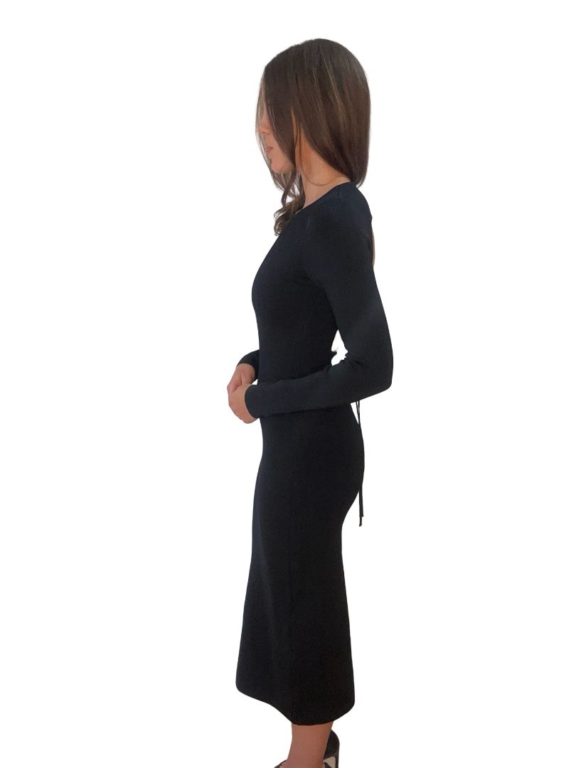 Shona Joy Black Back Cut-Out Dress W Left Slit. Size: S