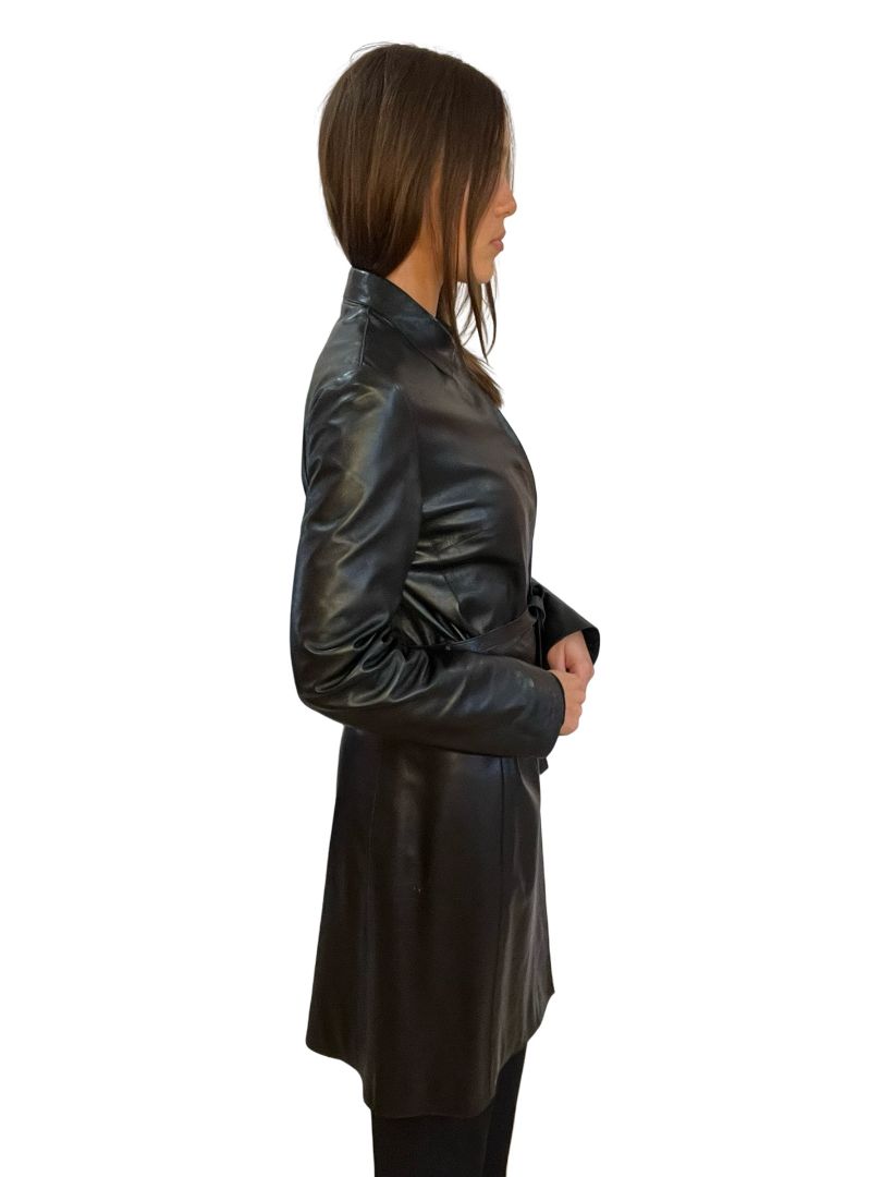 Bisonte Black Long Leather Coat. Size: M