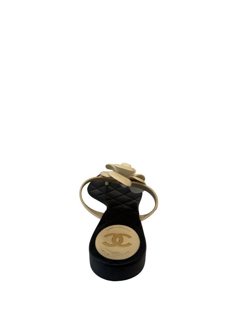 Chanel Black/Cream Jelly Camellia Flower Sandals. Size: 39