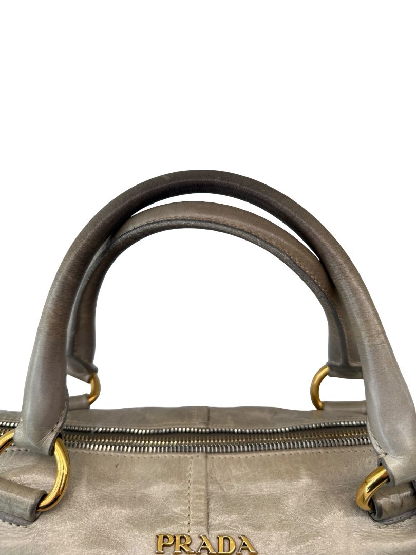 Prada Grey Vintage Leather Shoulder Tote Bag.