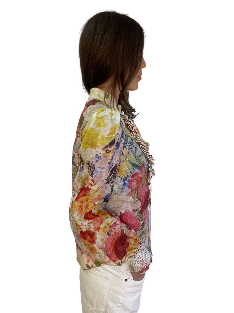 Zimmermann Spiced Multi Foral 'Wonderland Tuxedo Blouse'. Size: 1