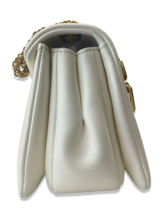Valentino Garavani Cream/Gold One Stud Small Leather Shoulder Bag.