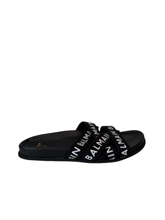 Balmain Black Logo Strap Slides. Size: 39