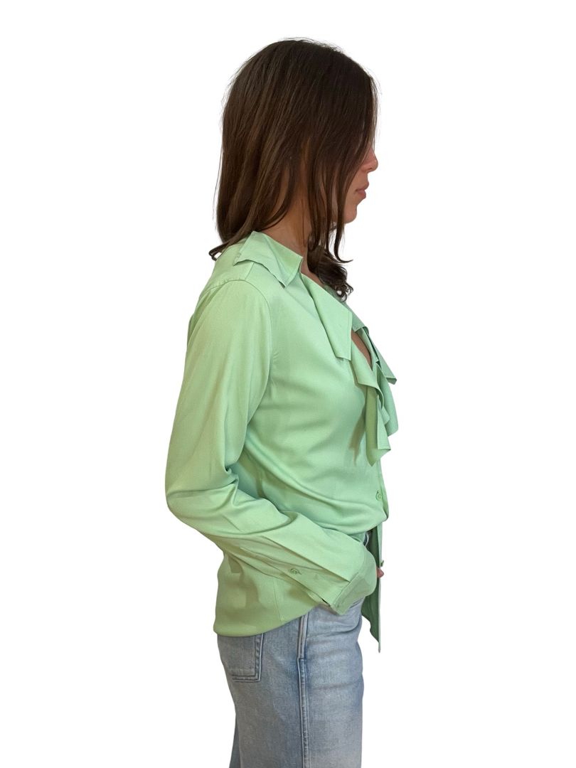 Bottega Veneta Green Ruffle Long Sleeve Blouse. Size: 44