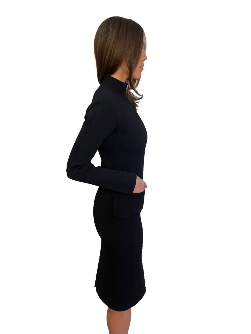 Scanlan Theodore Black Long Sleeve Crepe Knit Pocket Dress. Size: S
