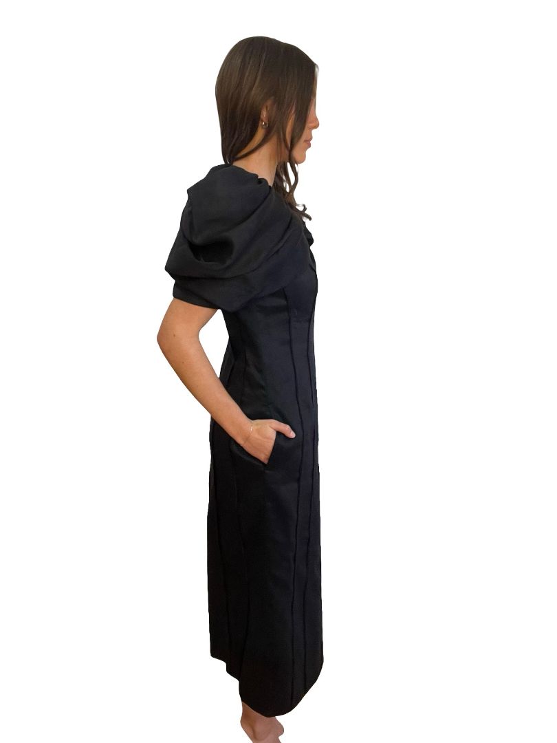 Aje Black Puff Shoulder Dress W Back Cut Out. Size: 10