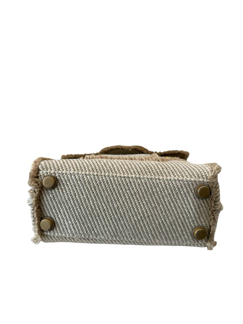Balmain Beige / Cream B-Buzz 22 Raffia Effect Top Handle Bag.