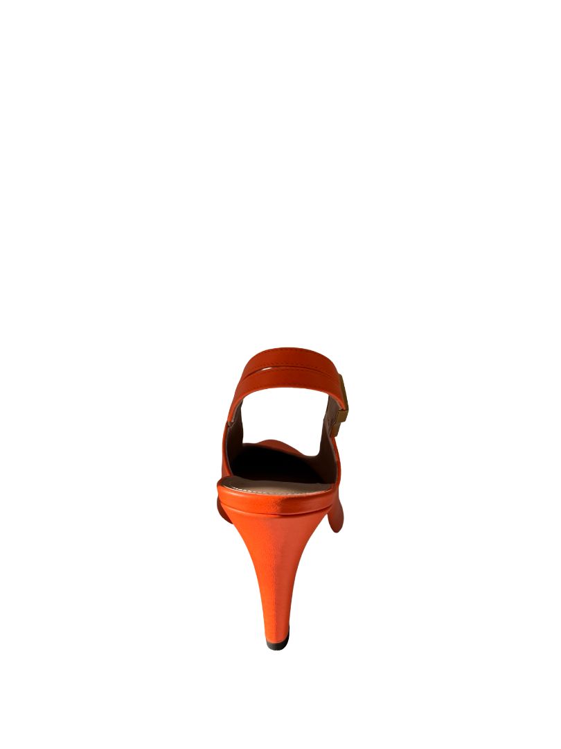 Balmain Orange Tara Slingback Leather Pumps. Size: 40