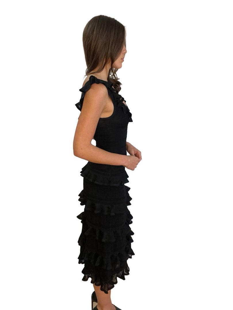 Zimmermann Black V-Neck Ruffle Dress. Size: OP