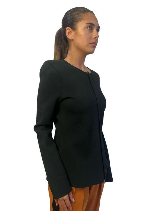 Scanlan Theodore Green Crepe Knit Zip Up Blouse. Size: L