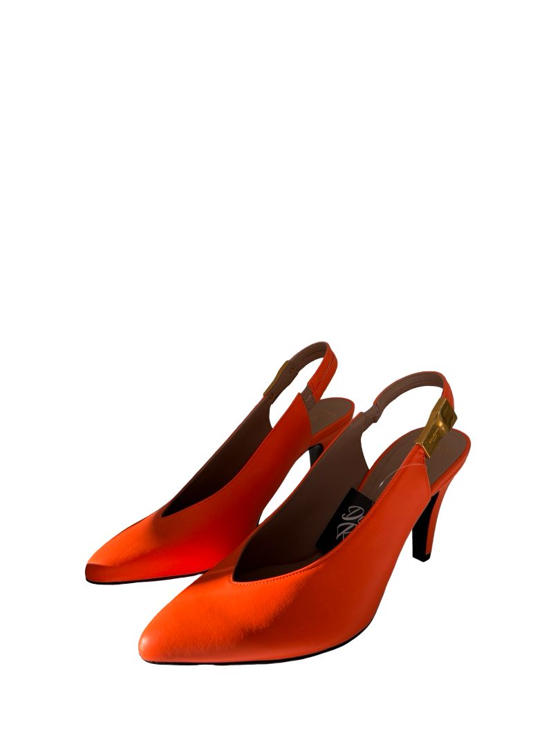 Balmain Orange Tara Slingback Leather Pumps. Size: 40