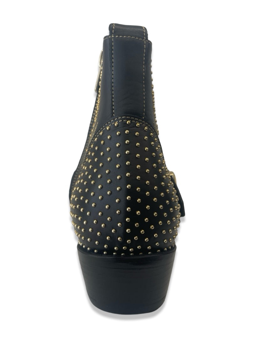 Anine Bing Black/Gold 'Penny' Western Ankle Boots. Size: 37