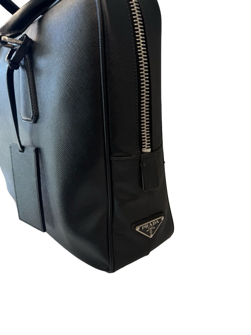 Prada Black Saffiano Leather Mens Briefcase Bag.