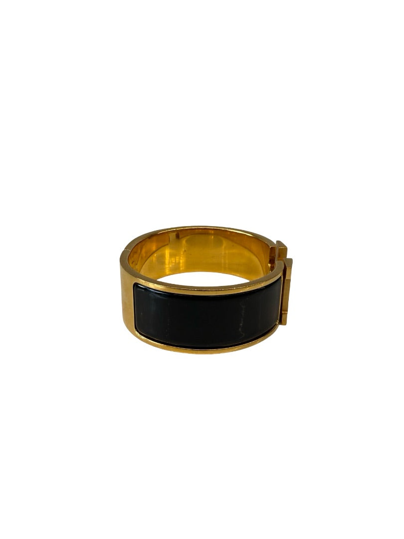 Hermes Black / Gold Clic Clac H Bracelet.