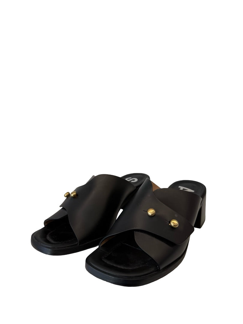 Acne Studios Black Leather 'Joaney' Heeled Mules. Size: 37