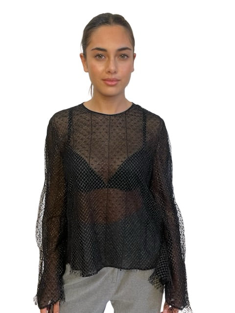 Scanlan Theodore Black Metal Knit Blouse. Size: M