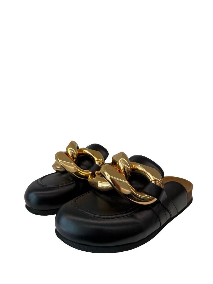 JW Anderson Black/Gold Chain Loafers. Size: 37