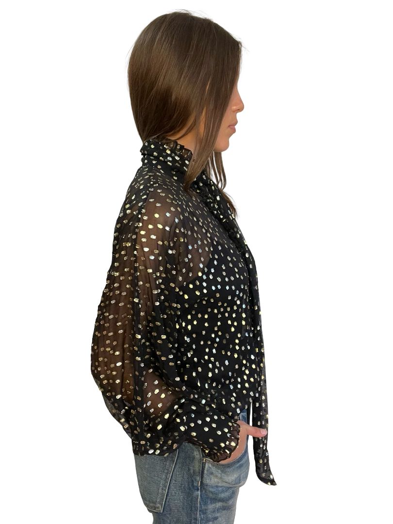 Zimmermann Black / Gold Lurex Spot Blouse. Size: 0