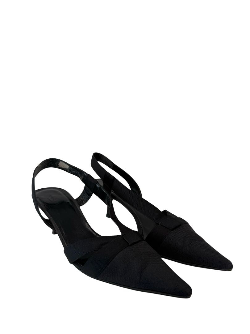 Gucci Black Cloth Slingback Kitten Heels. Size: 41 C