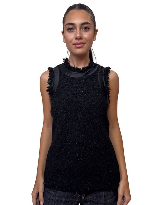 Sacai Black Tweed Distressed Zip Top. Size: 2