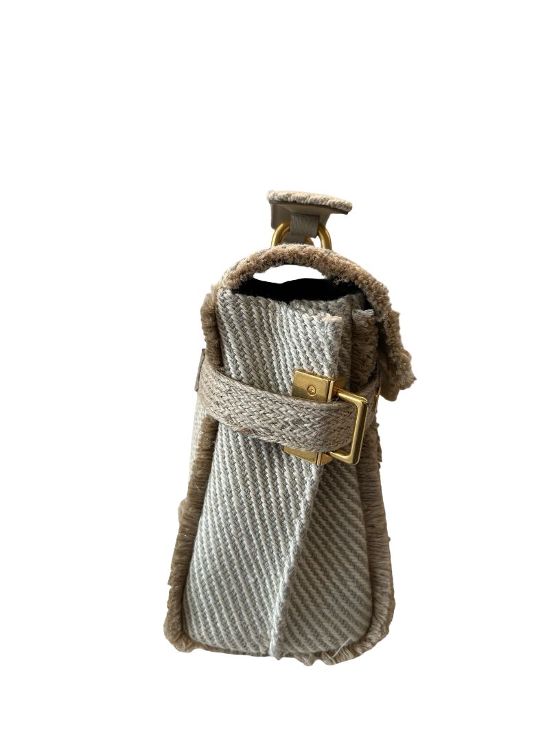 Balmain Beige / Cream B-Buzz 22 Raffia Effect Top Handle Bag.