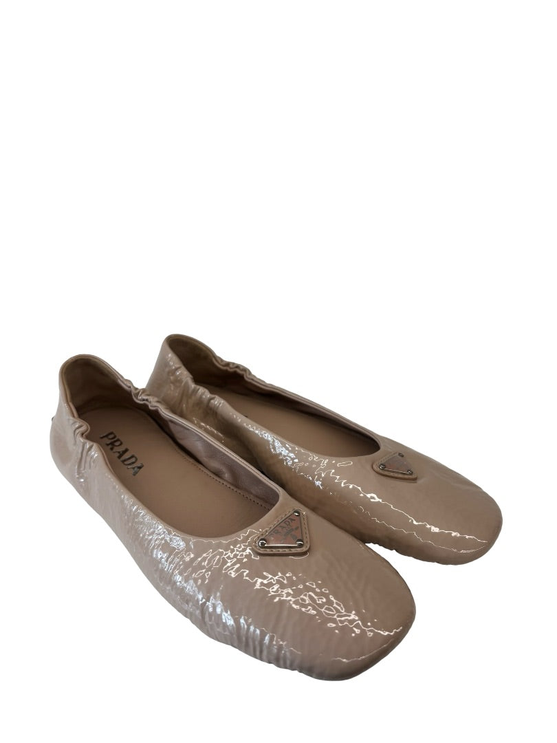 Prada Beige Patent Leather Ballerina Flats. Size: 37