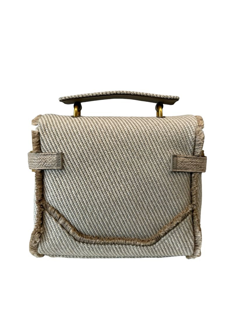Balmain Beige / Cream B-Buzz 22 Raffia Effect Top Handle Bag.