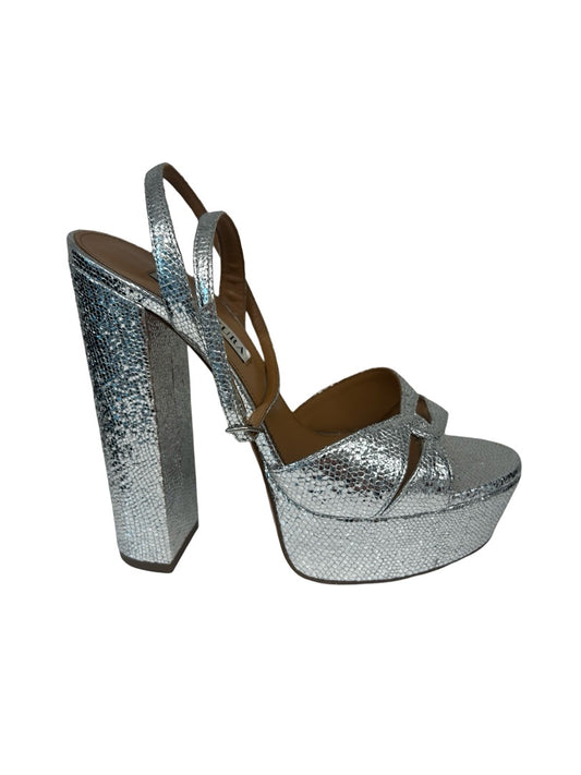 Aquazzura Silver Open Toe Platform Heels. Size: 38