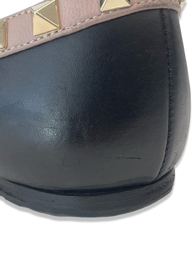 Valentino Garavani Black Ballerina Studded Cage Flats. Size: 37
