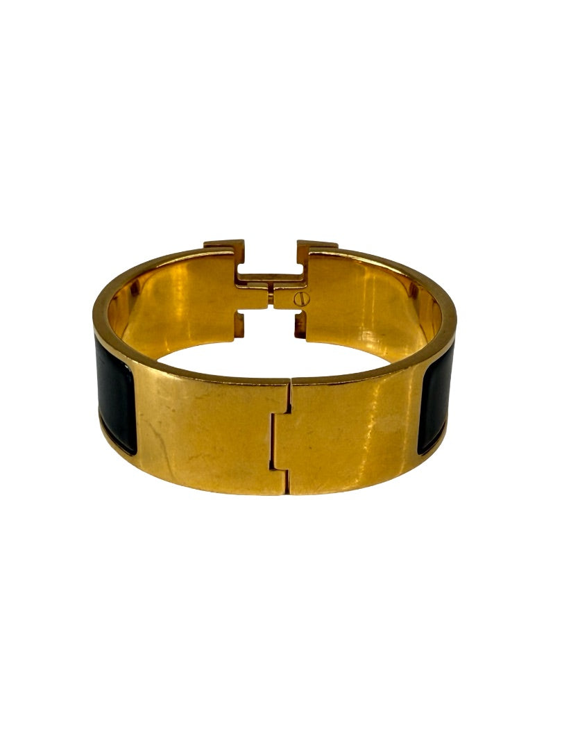 Hermes Black / Gold Clic Clac H Bracelet.
