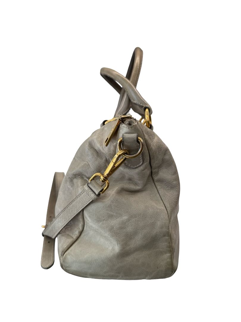 Prada Grey Vintage Leather Shoulder Tote Bag.