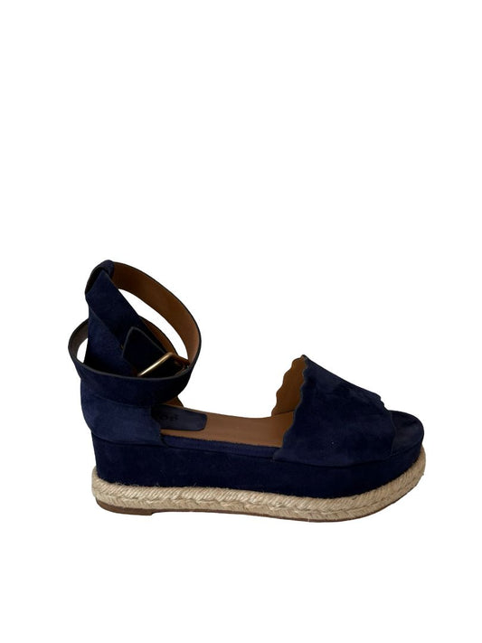 Chloe Navy Suede Platform Wedges. Size: 36