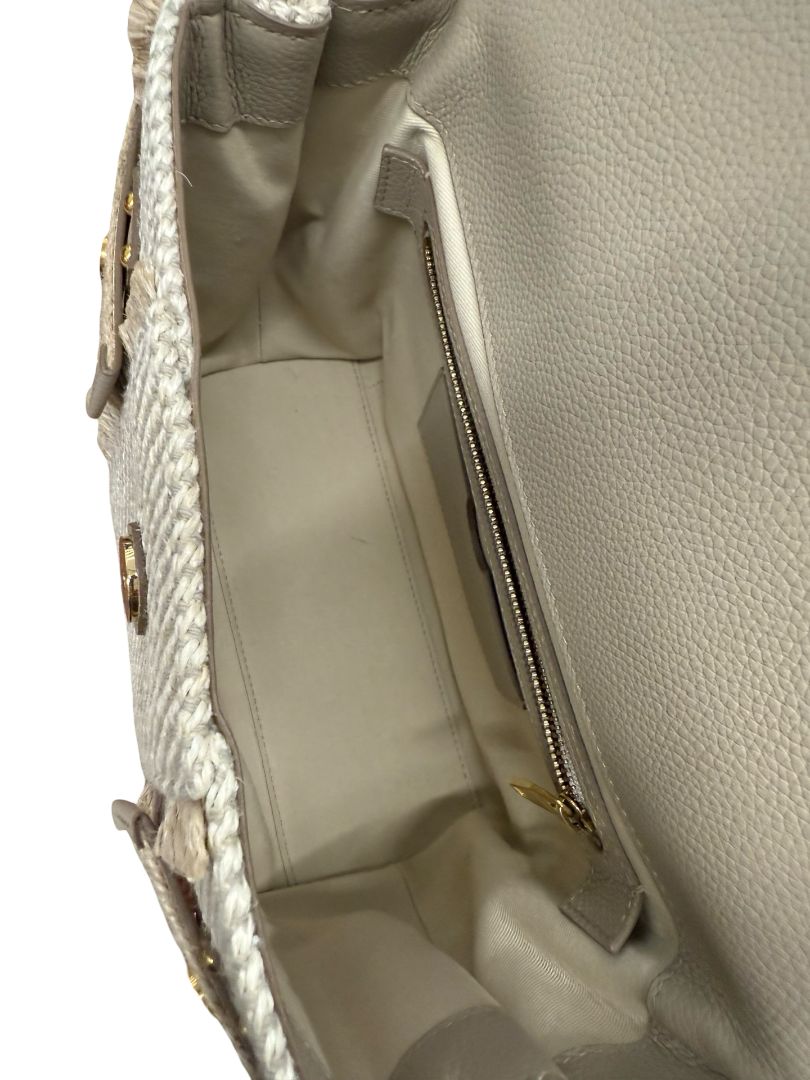Balmain Beige / Cream B-Buzz 22 Raffia Effect Top Handle Bag.