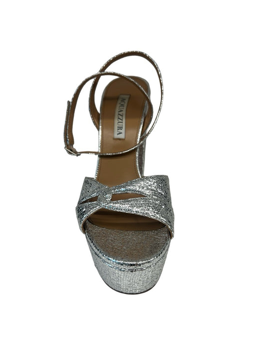 Aquazzura Silver Open Toe Platform Heels. Size: 38