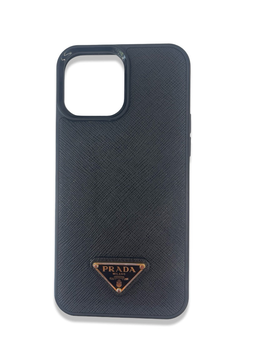 Prada Black 15 Pro Max Logo Phone Case.