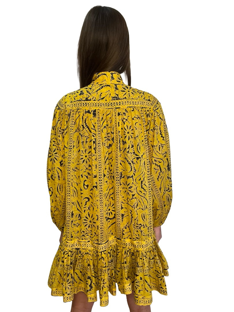 Zimmermann Yellow / Black Lulu Drop Waist Mini Dress. Size: 0