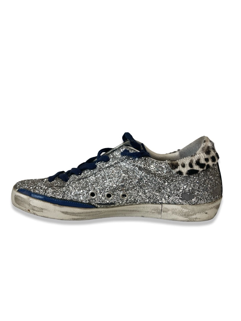 Golden Goose Silver Glitter Sneaker. Size: 40