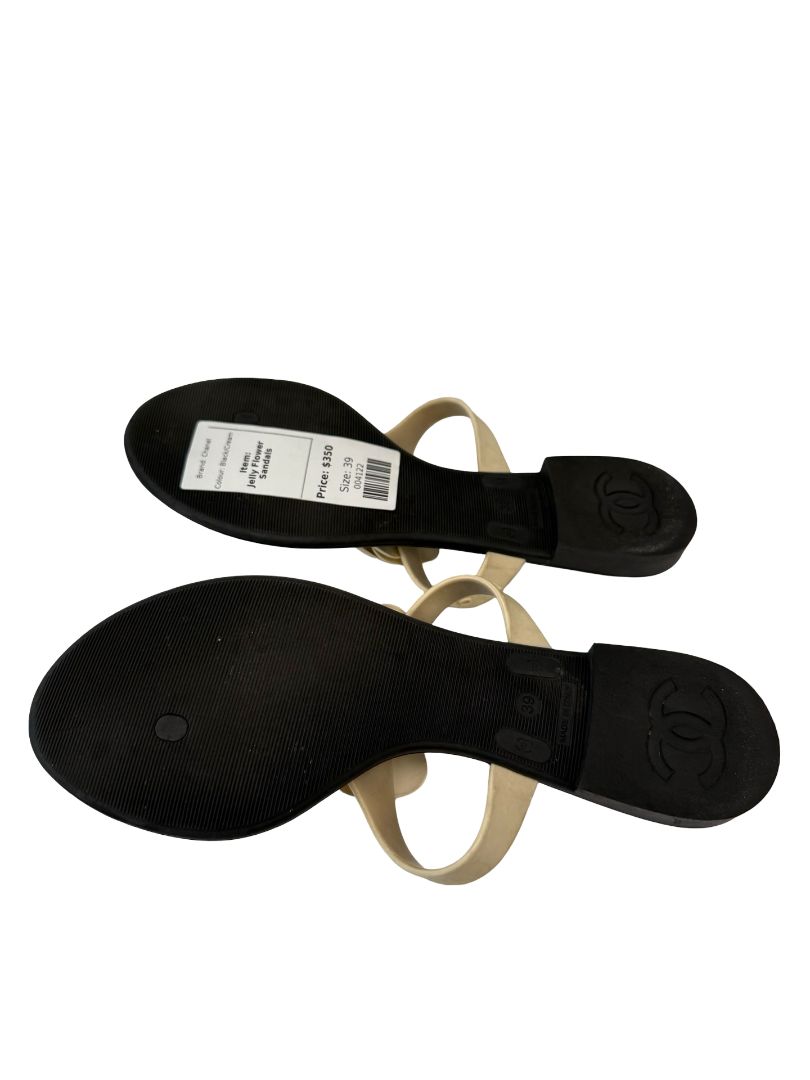 Chanel Black/Cream Jelly Camellia Flower Sandals. Size: 39