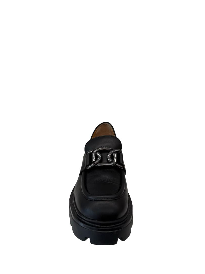 Tod's Black Leather Logo Buckle Loafers. Size: 36.5