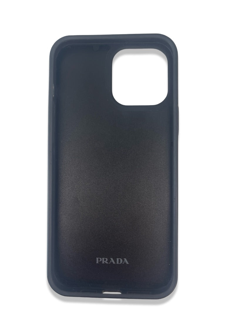 Prada Black 15 Pro Max Logo Phone Case.