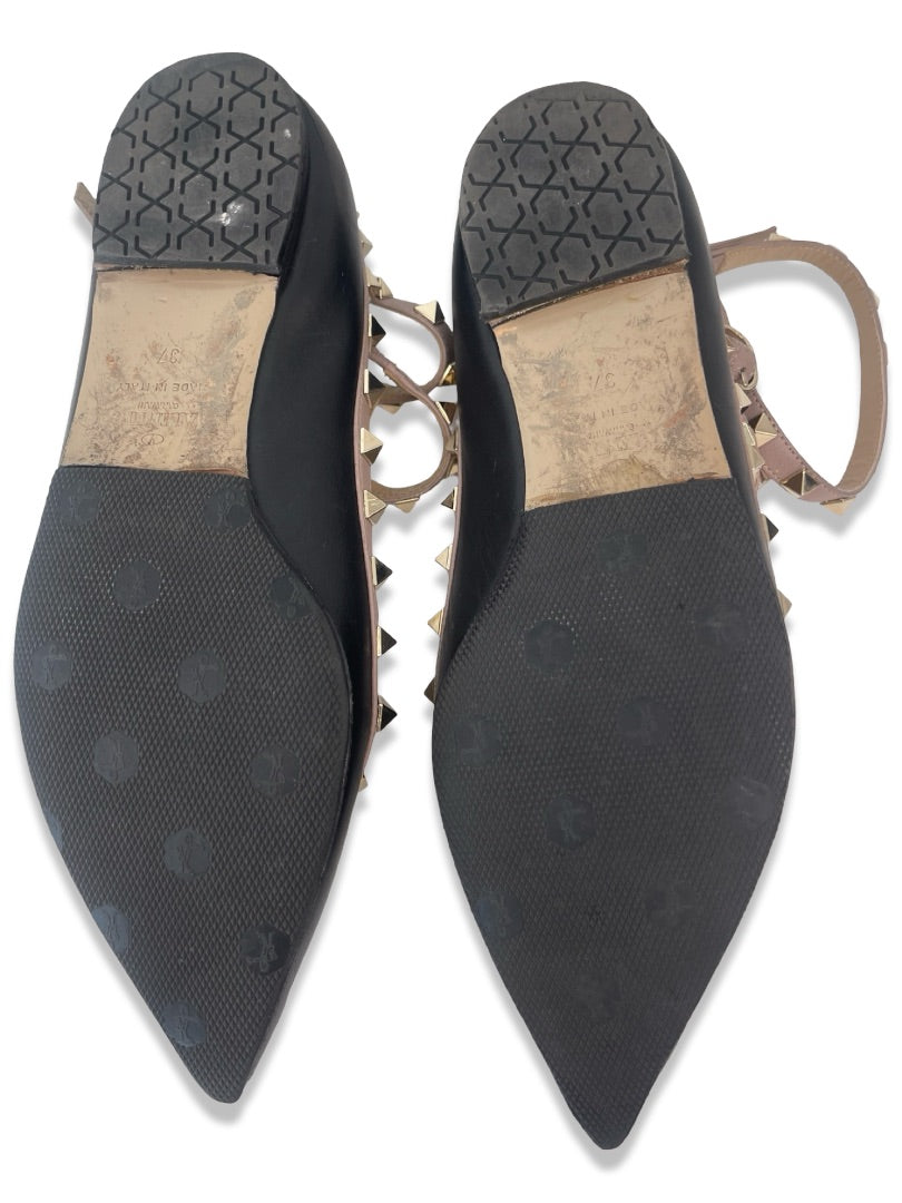Valentino Garavani Black Ballerina Studded Cage Flats. Size: 37