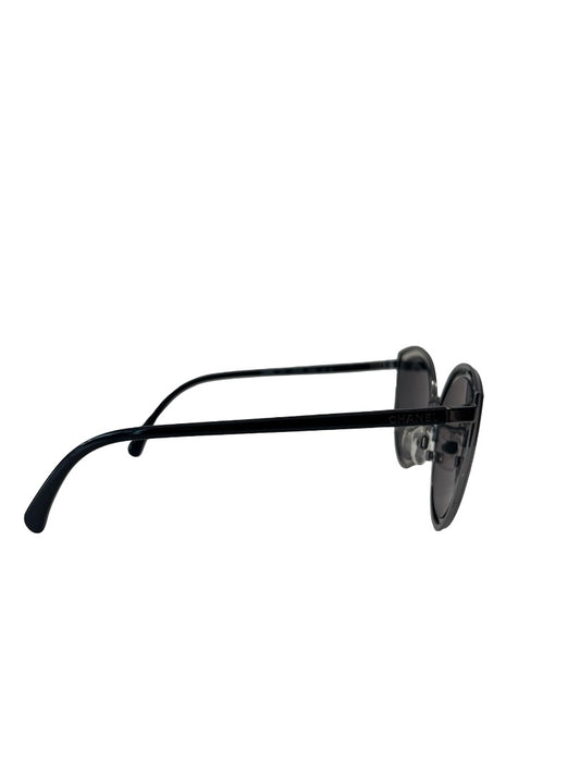 Chanel Silver/Black Metal Cat Eye Sunglasses.