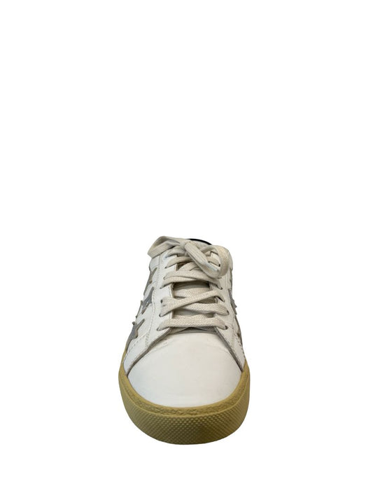 Saint Laurent White Silver Star Court Sneakers. Size: 40