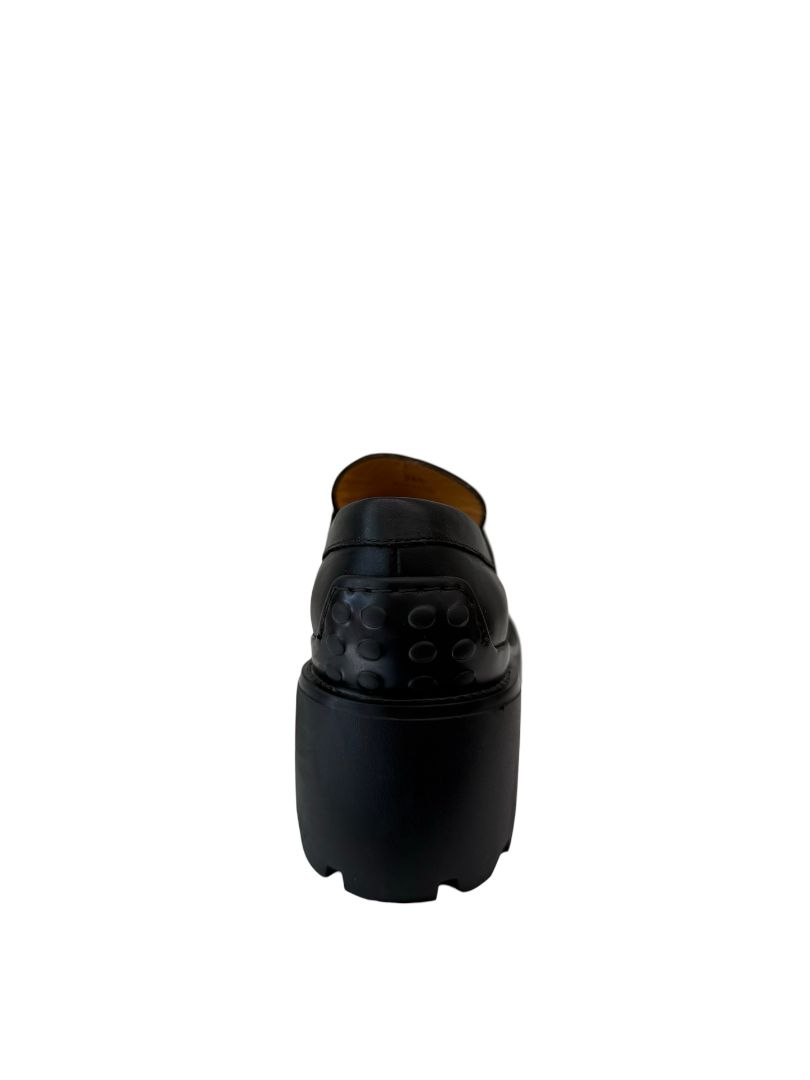 Tod's Black Leather Logo Buckle Loafers. Size: 36.5