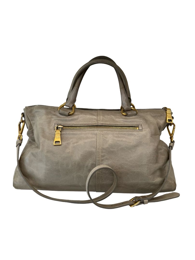 Prada Grey Vintage Leather Shoulder Tote Bag.