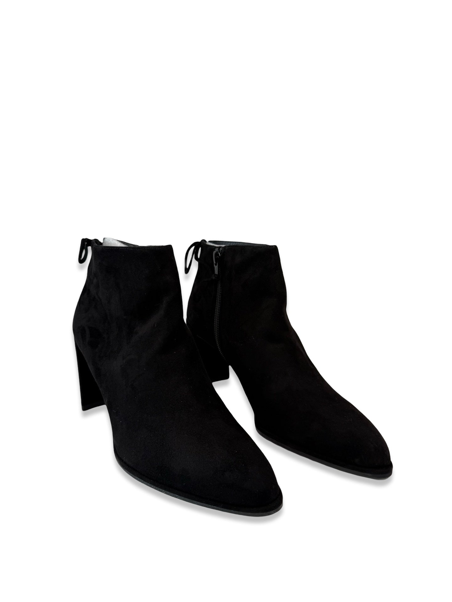 Stuart Weitzman Black Suede Block Heel Ankle Boots. Size: 38