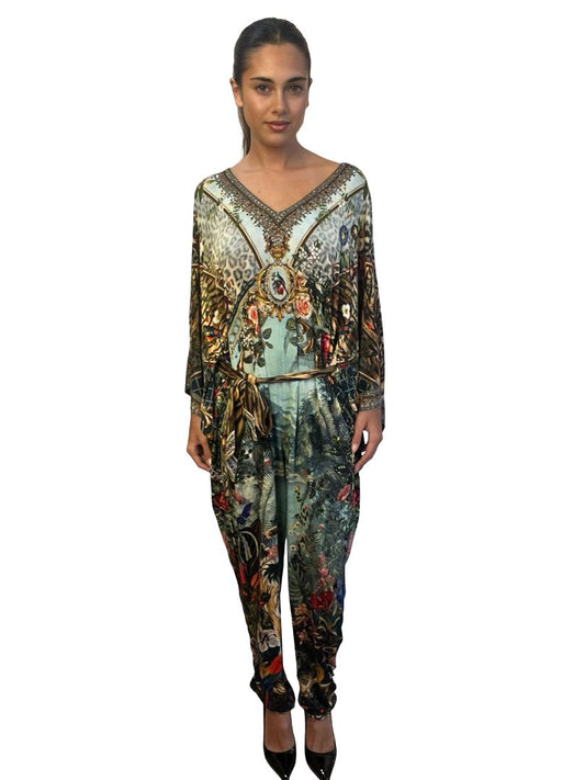 Camilla Multi-Colour Jersey Bat Sleeve Jumpsuit. Size: S