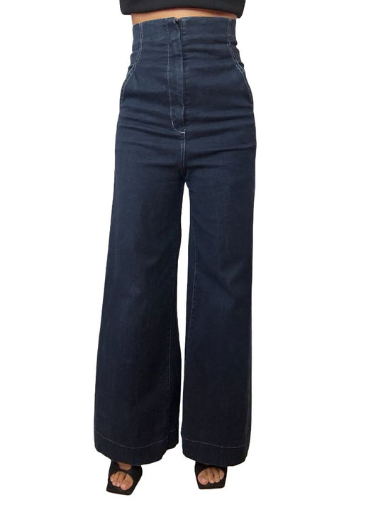Scanlan Theodore Dark Blue Wash Wide Leg Jeans. Size: 6